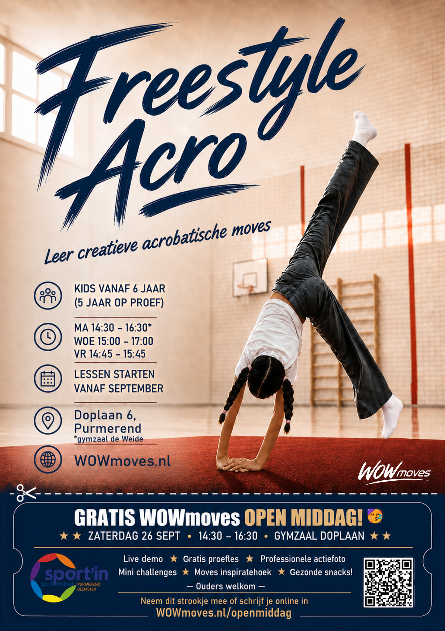Flyer WOWmoves Open Middag met meisje